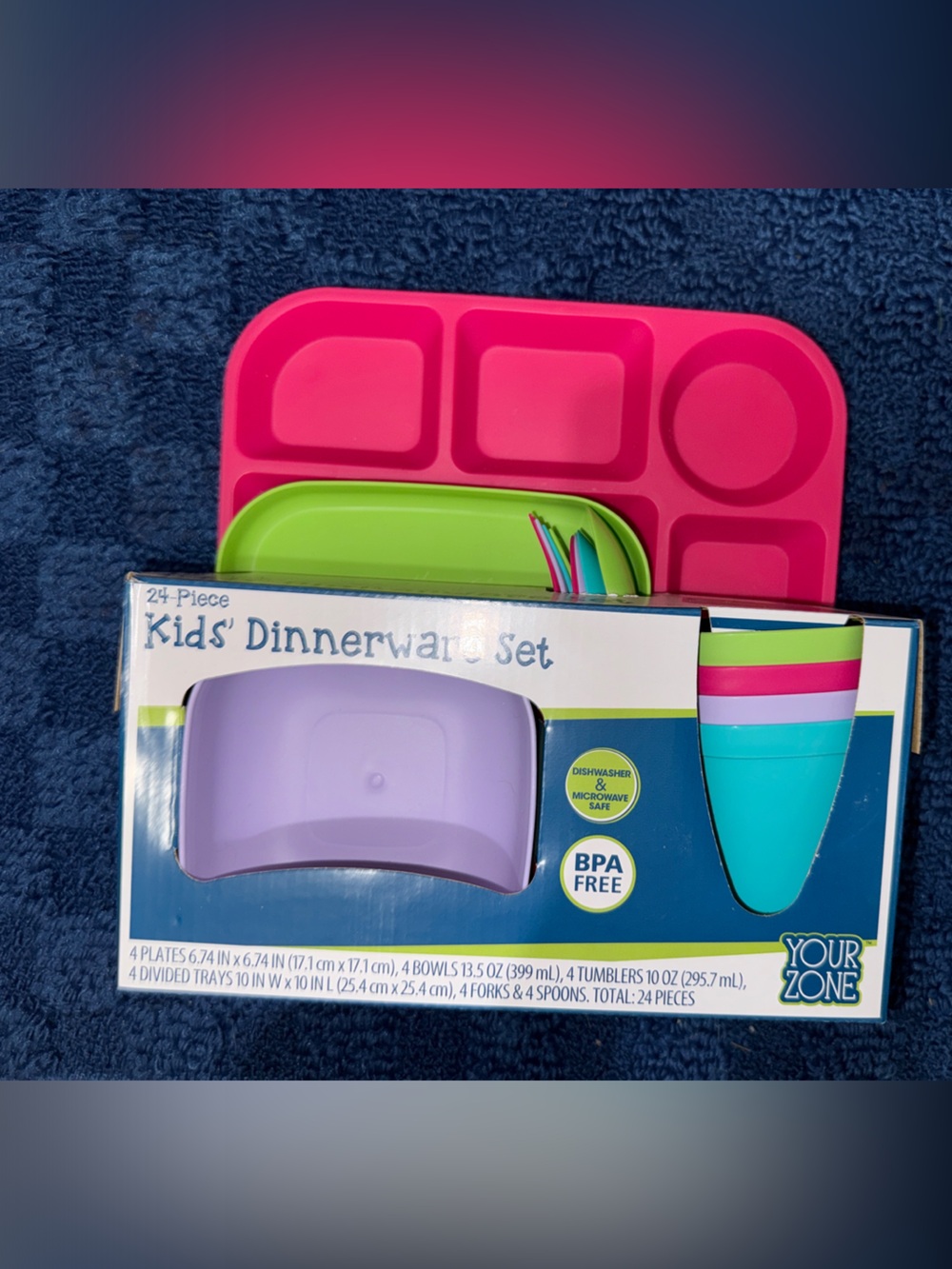 Your Zone Kids Dinnerware Set in Pink, Green & Purple